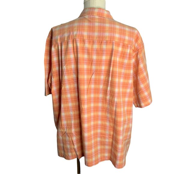 Arrow Summer Prep Button Up Camp Shirt XXL Orange Plaid Short Sleeves Pocket - Picture 4 of 6